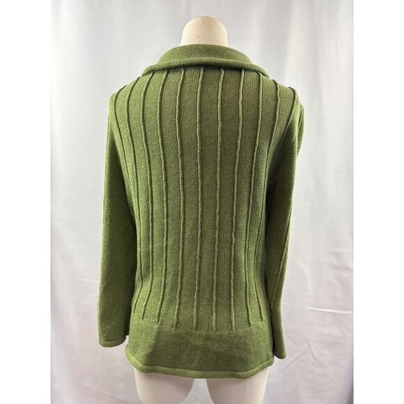 Cabi Green Knit Cardigan Sweater M Floral Crochet Detail Button Front 100% Cotto - Picture 4 of 7